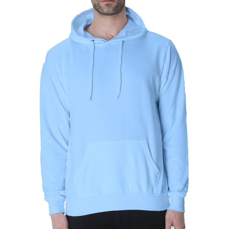 Baby Blue Men Plain Cotton Hoodie Baby Blue Men Plain Cotton Hoodie