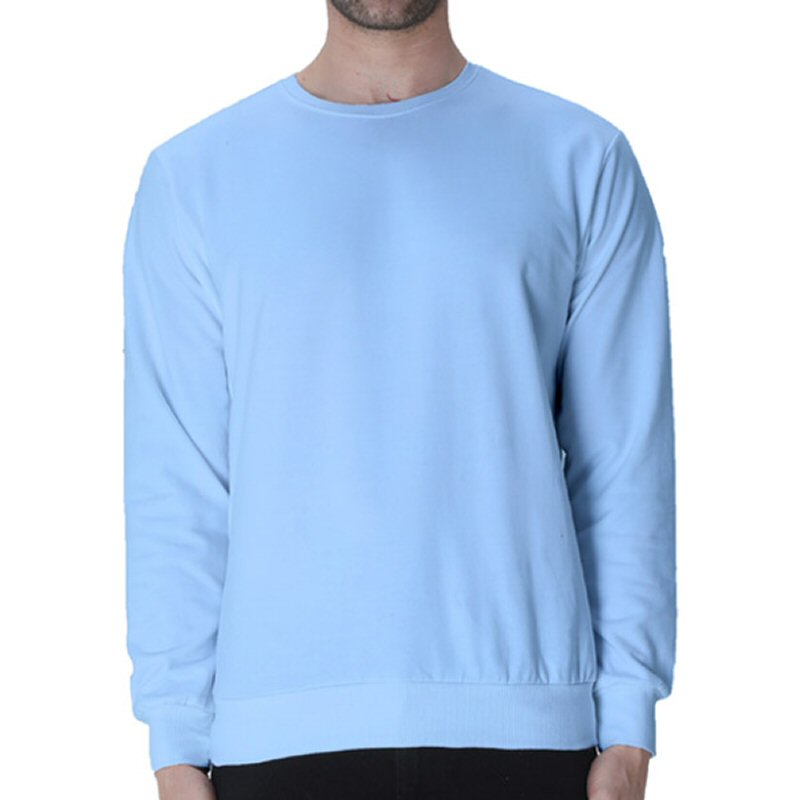 Baby Blue Men Plain Cotton Round Neck Sweat Shirt