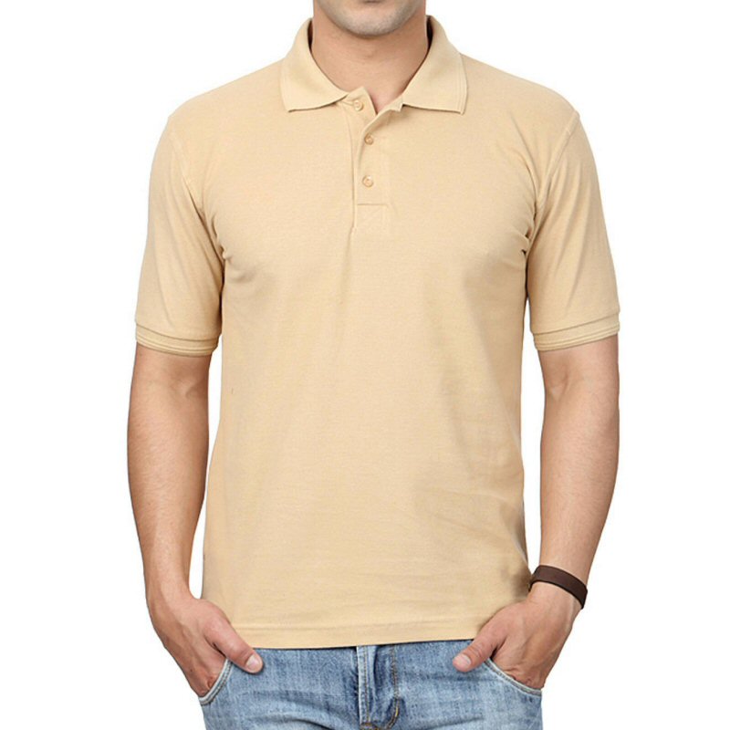 Beige Unisex Plain Cotton Collar Polo T-shirt image Beige Unisex Plain Cotton Collar Polo T-shirt image