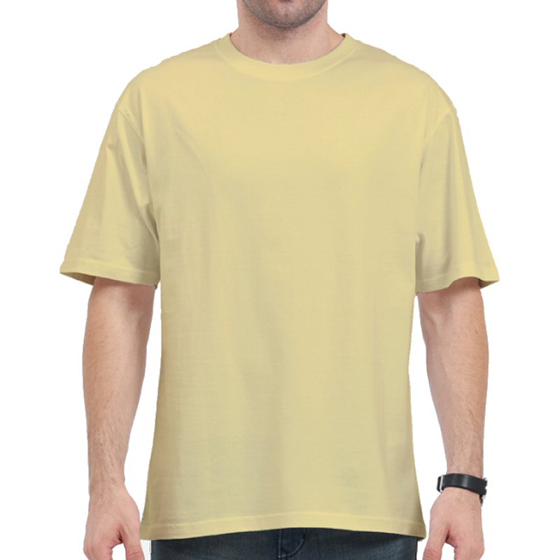 Beige Plain Cotton Oversized 180 Gsm Round Neck T-shirt