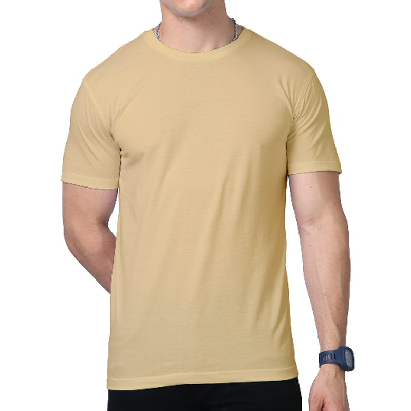 Beige Supima Cotton Plain Round Neck T-shirt