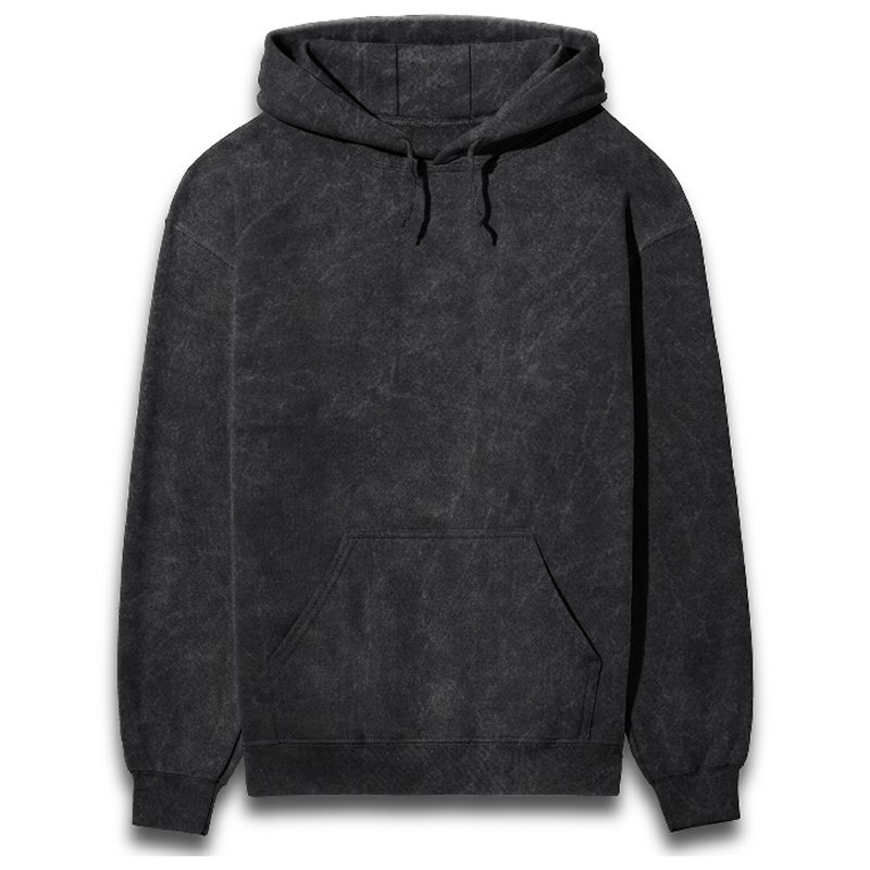 Black Men Plain Cotton Acid Washed Hoodie