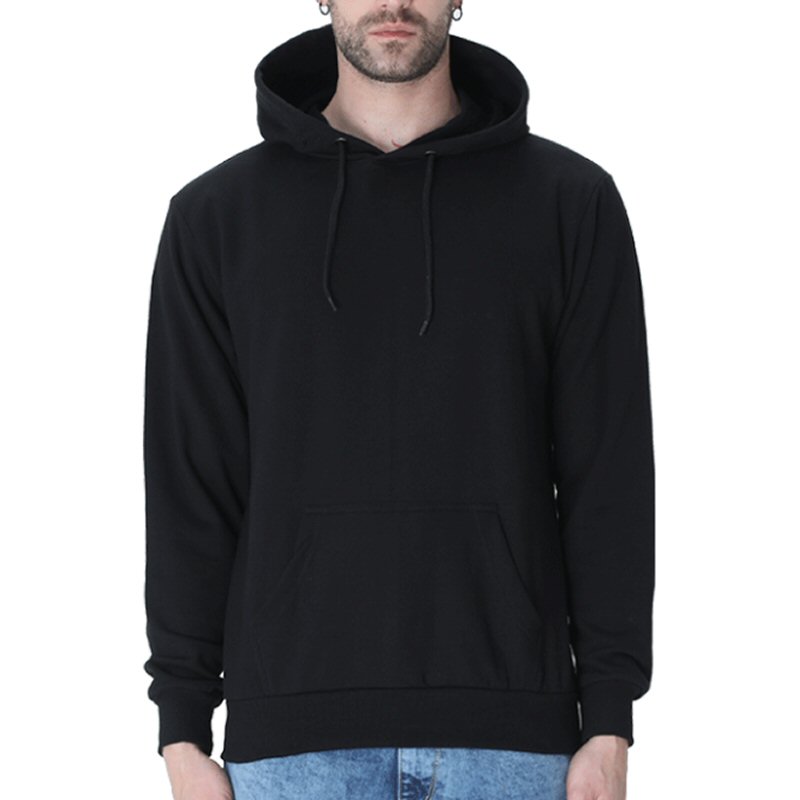 Black Unisex Plain Cotton Hoodie image Black Unisex Plain Cotton Hoodie image