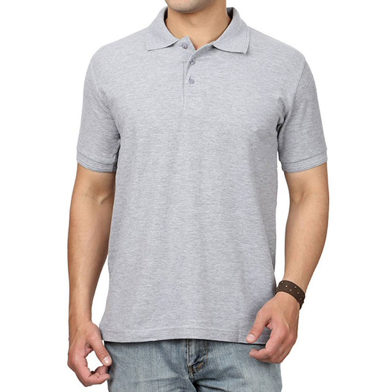 Grey Melange Plain Cotton Collar Polo T-shirt Grey Melange Plain Cotton Collar Polo T-shirt