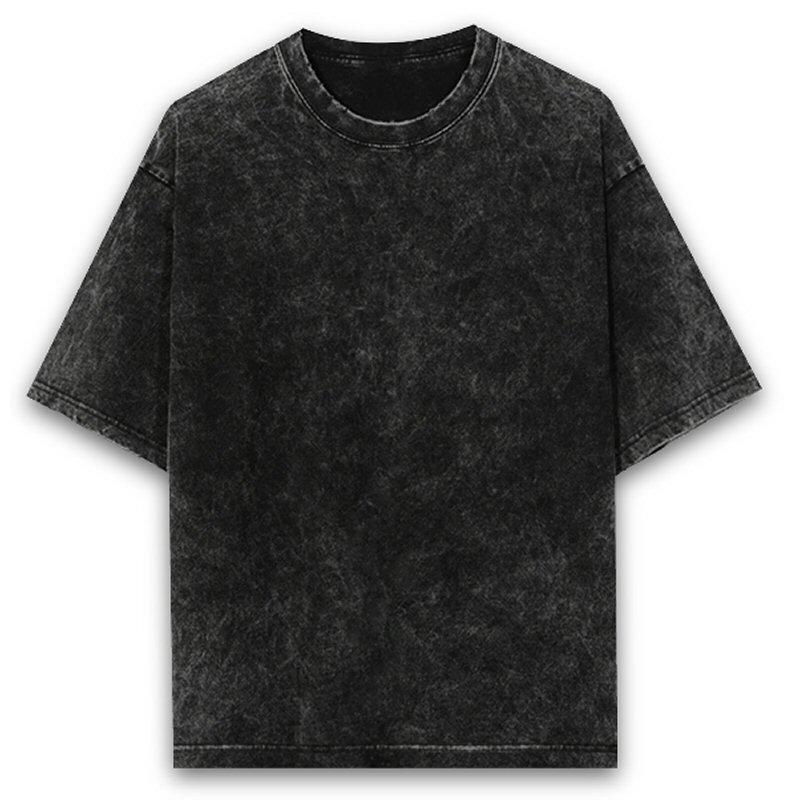 Black Plain Men Plain Cotton Acid Washed Oversized 240 Gsm Round Neck T-shirt