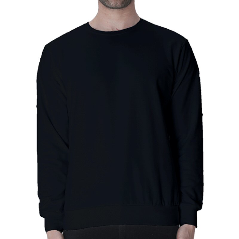 Black Men Plain Cotton Round Neck Sweat Shirt