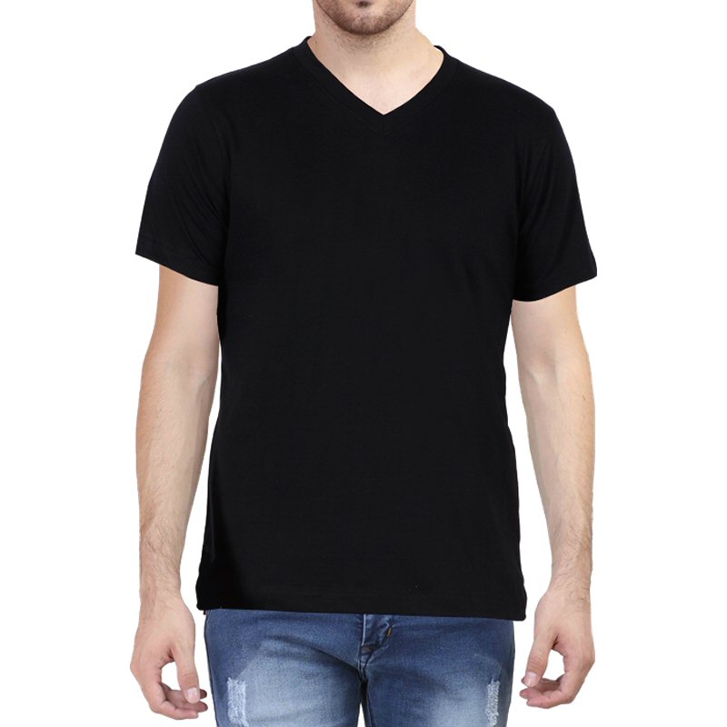 Black Plain V Neck T-shirt