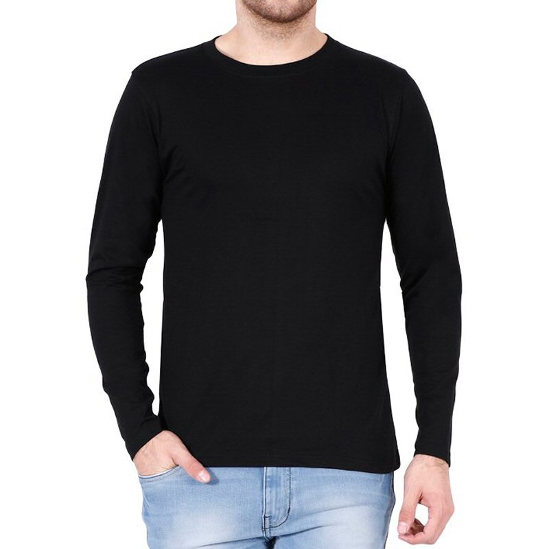 Black Plain Full Sleeve Round Neck T-shirt