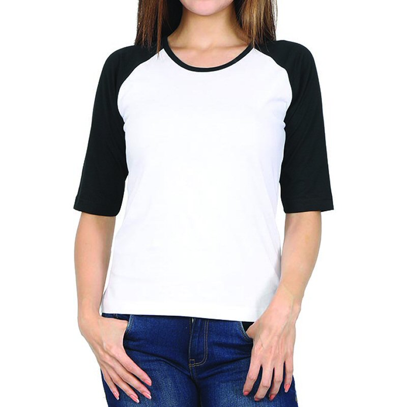 Black + White Plain Women Raglan Full Sleeve T-shirts
