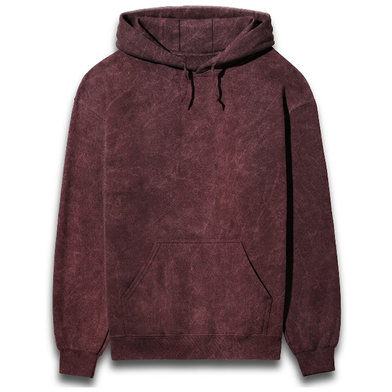 Maroon Men Plain Cotton Acid Washed Hoodie