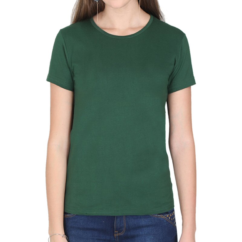 Bottle Green Plain Women Round Neck T-shirt