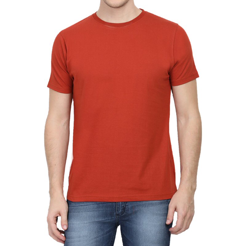 Brick Red Unisex Plain Cotton Round Neck T-shirt