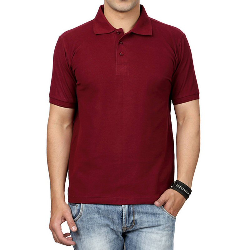 Burgundy Plain Cotton Collar Polo T-shirt Burgundy Plain Cotton Collar Polo T-shirt