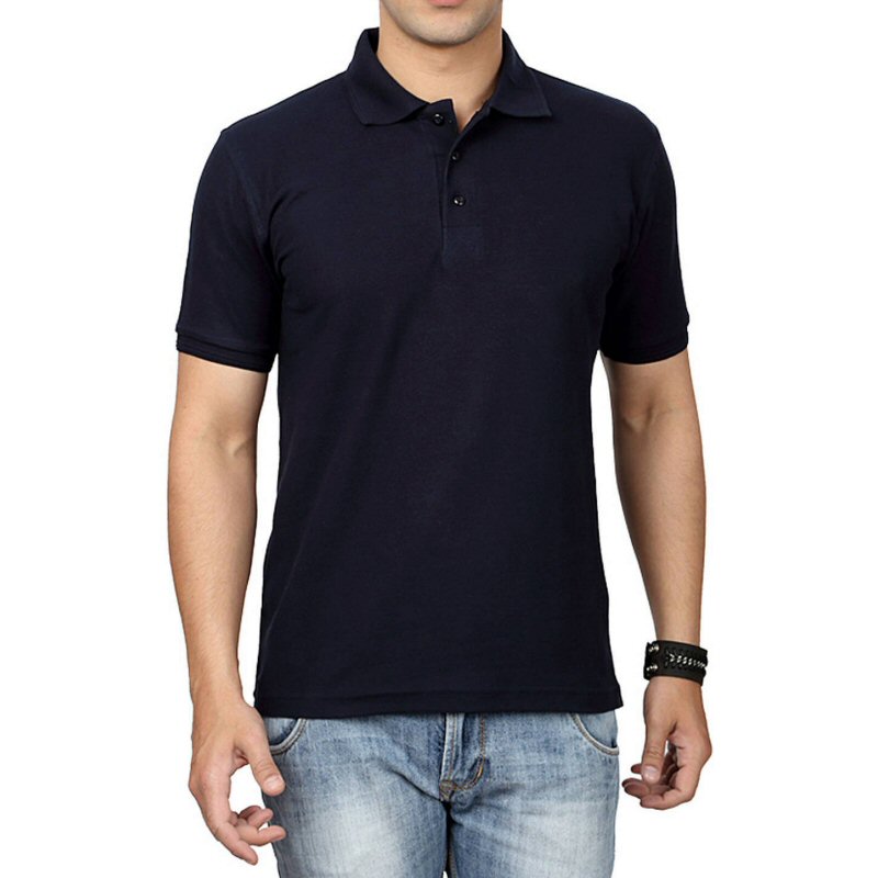 Navy Blue Unisex Plain Cotton Collar Polo T-shirt image Navy Blue Unisex Plain Cotton Collar Polo T-shirt image