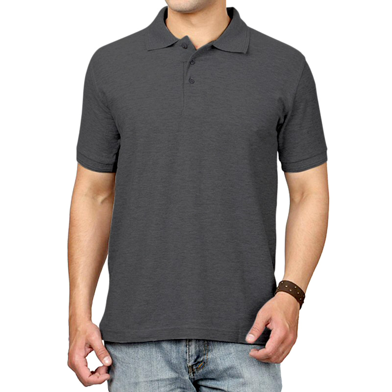 Charcoal Melange Plain Cotton Collar Polo T-shirt Charcoal Melange Plain Cotton Collar Polo T-shirt
