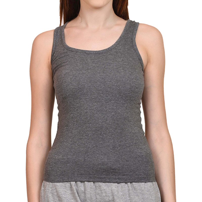 Charcoal Melange Plain Women Tank Tops