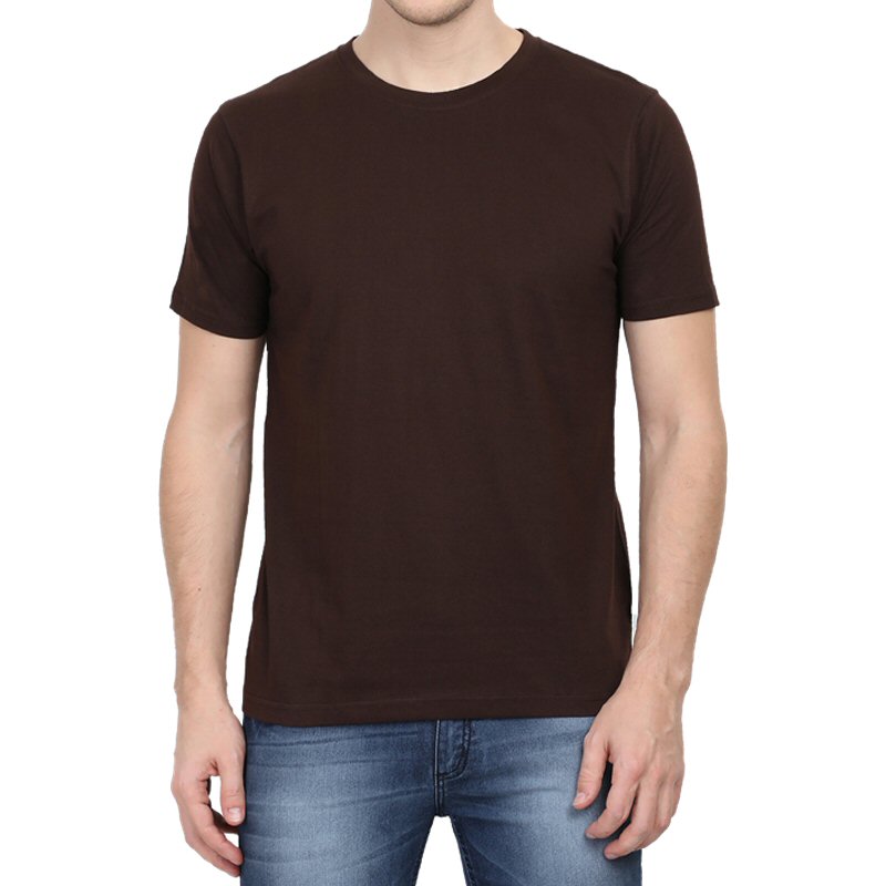 Coffee Brown Unisex Plain Cotton Round Neck T-shirt