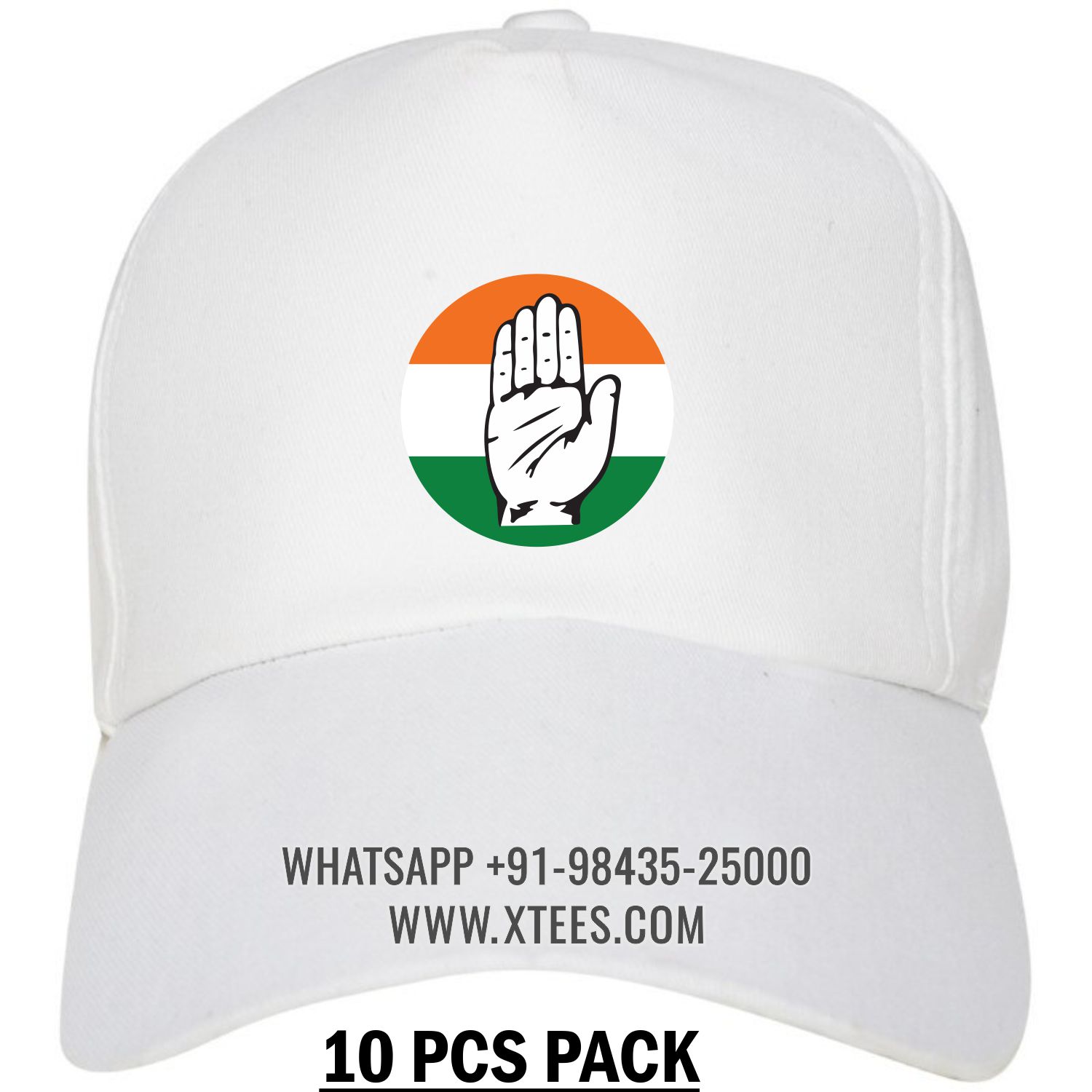 Congress Logo Printed Cap - 10 Pcs Pack