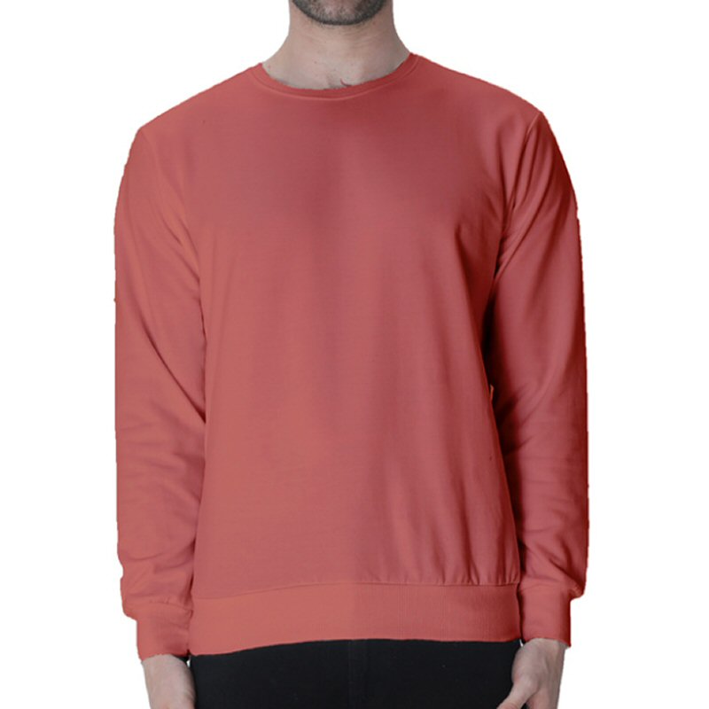 Coral Men Plain Cotton Round Neck Sweat Shirt