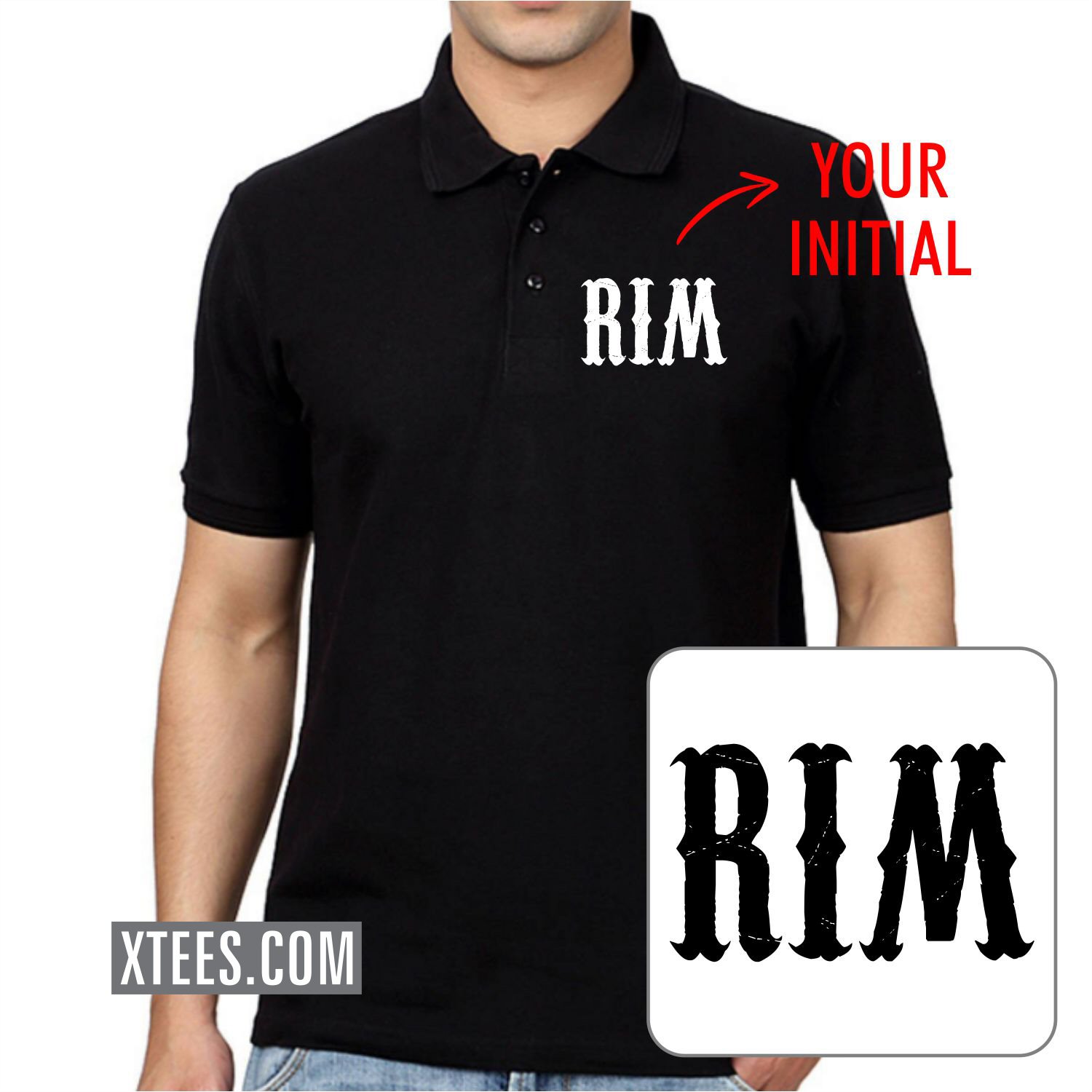 Custom Initial Printed Collar Polo T-shirt