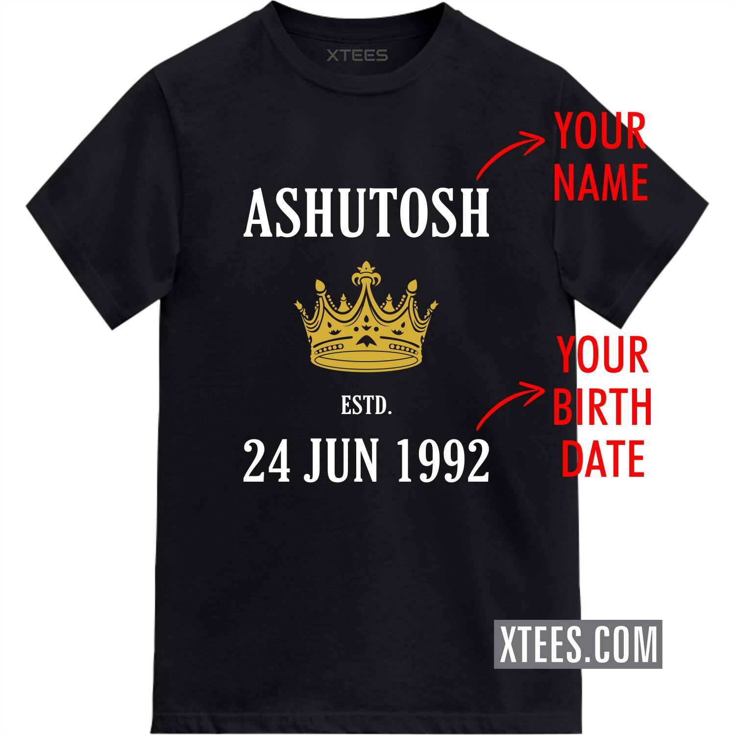 Custom Name Birthday Date Year Printed T-shirt