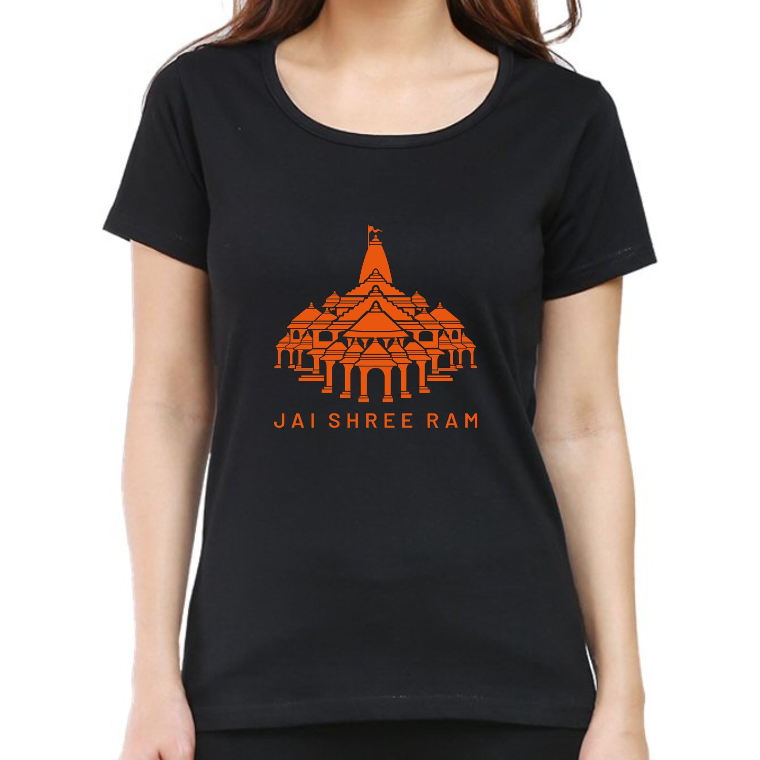 Ram Mandir Logo Printed Women Round Neck T-shirt