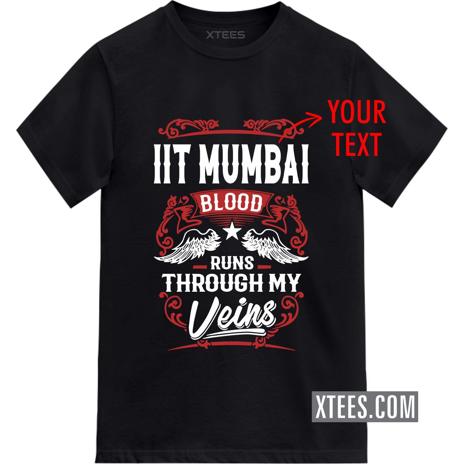 Custom Text Blood Runs Through My Veins Printed T-shirt