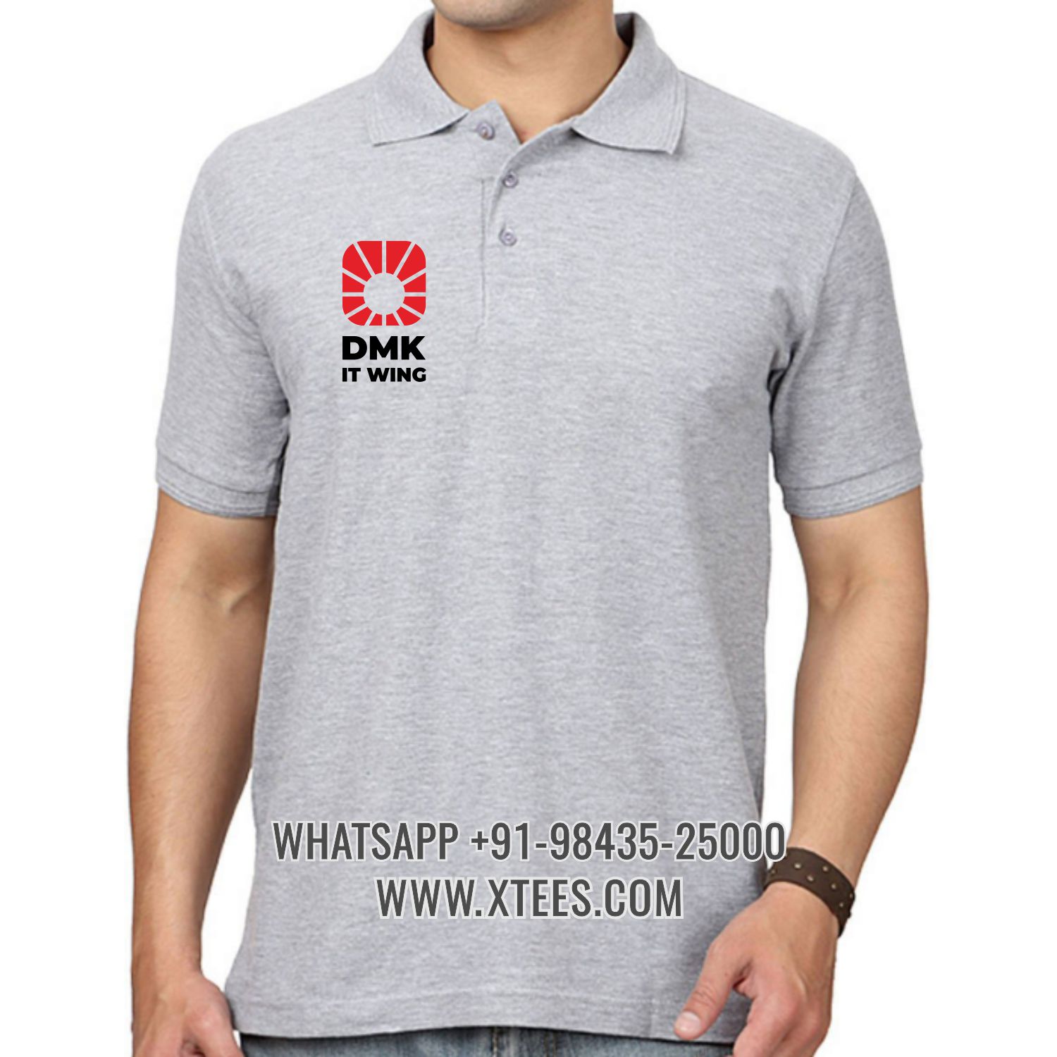 Dravida Munnetra Kazhagam Dmk IT Wing Logo  Right Chest Logo Printed Collar Polo T-shirt