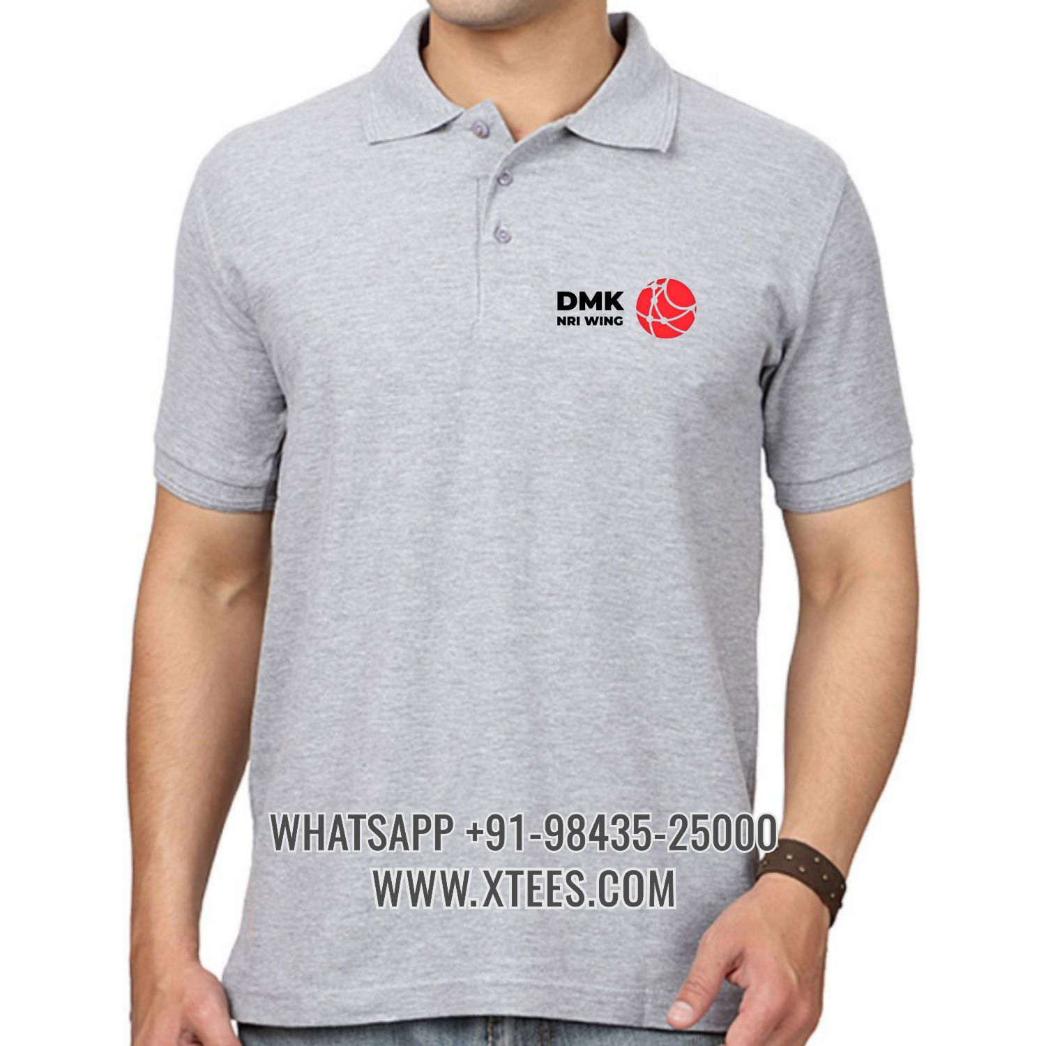 Dravida Munnetra Kazhagam Dmk NRI Wing Logo Left Chest Logo Printed Collar Polo T-shirt
