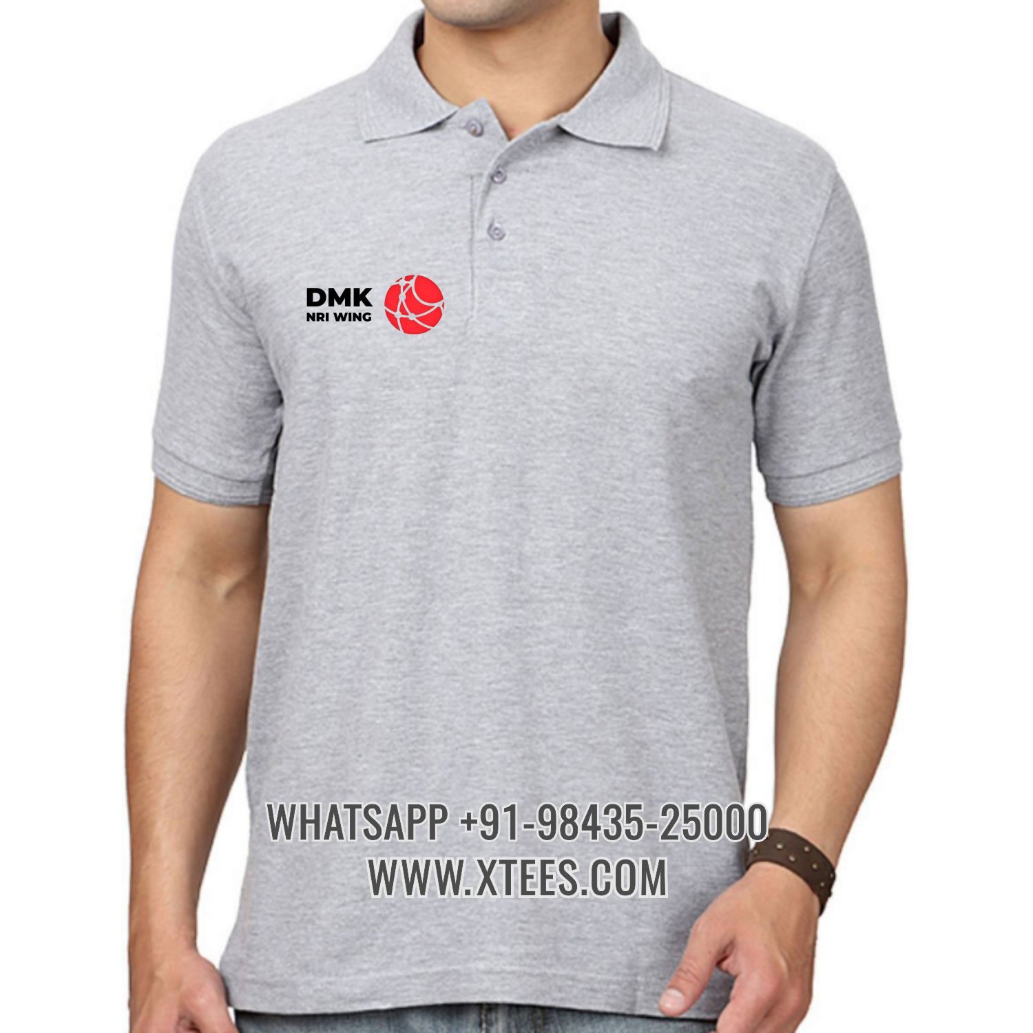 Dravida Munnetra Kazhagam Dmk NRI Wing Logo Right Chest Logo Printed Collar Polo T-shirt