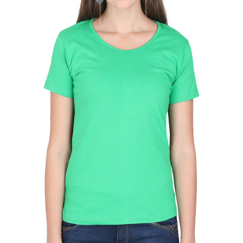 Flag Green Plain Women Round Neck T-shirt