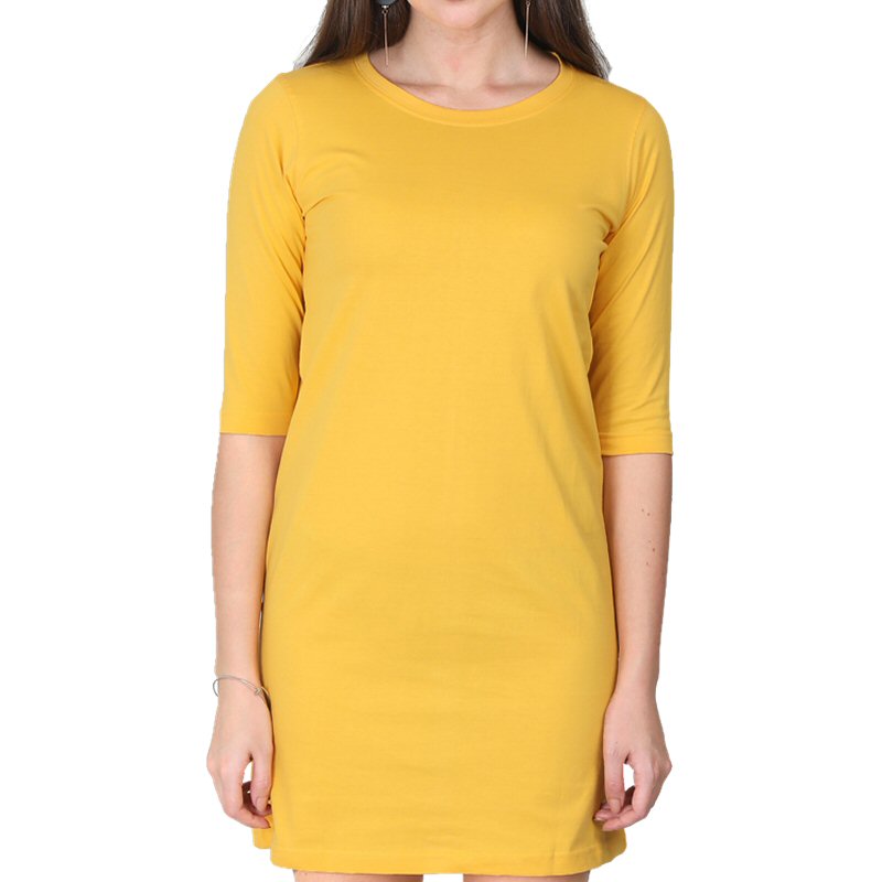 Golden Yellow Plain Women 3-4th Sleeve Long Tops