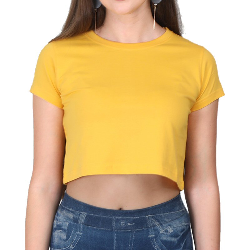 Golden Yellow Plain Women Crop Tops