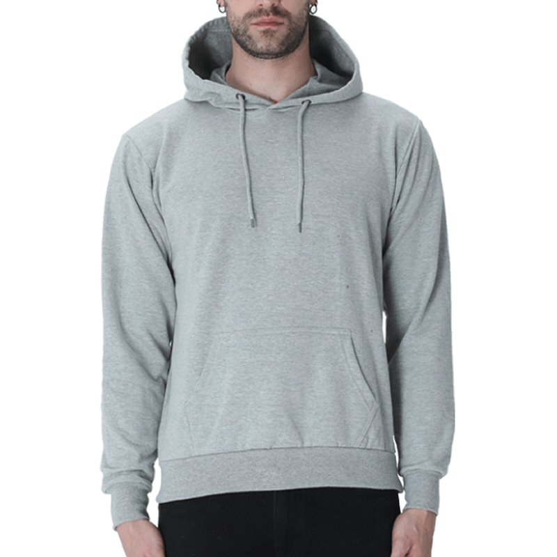 Grey Melange Men Plain Cotton Hoodie Grey Melange Men Plain Cotton Hoodie