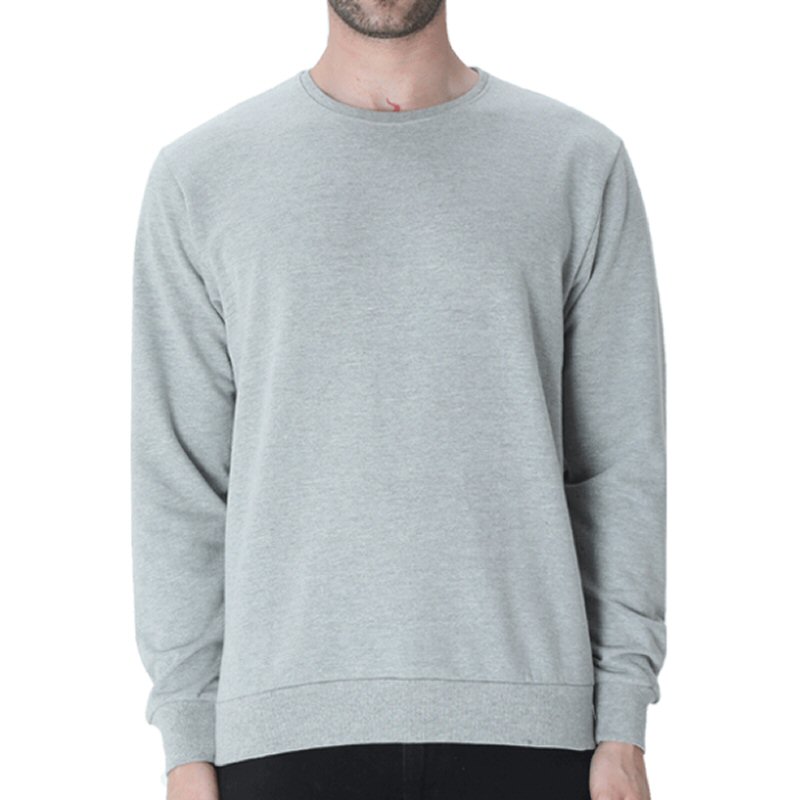 Grey Melange Men Plain Cotton Round Neck Sweat Shirt