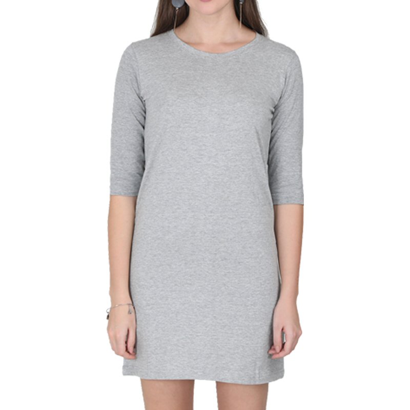 Grey Melange Plain Women 3-4th Sleeve Long Tops