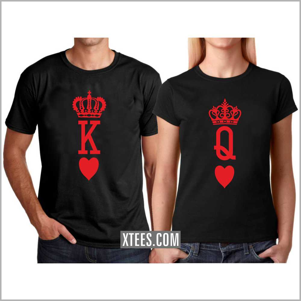 K Hearts Q Hearts Playing Cards Symbol Couple T-shirts