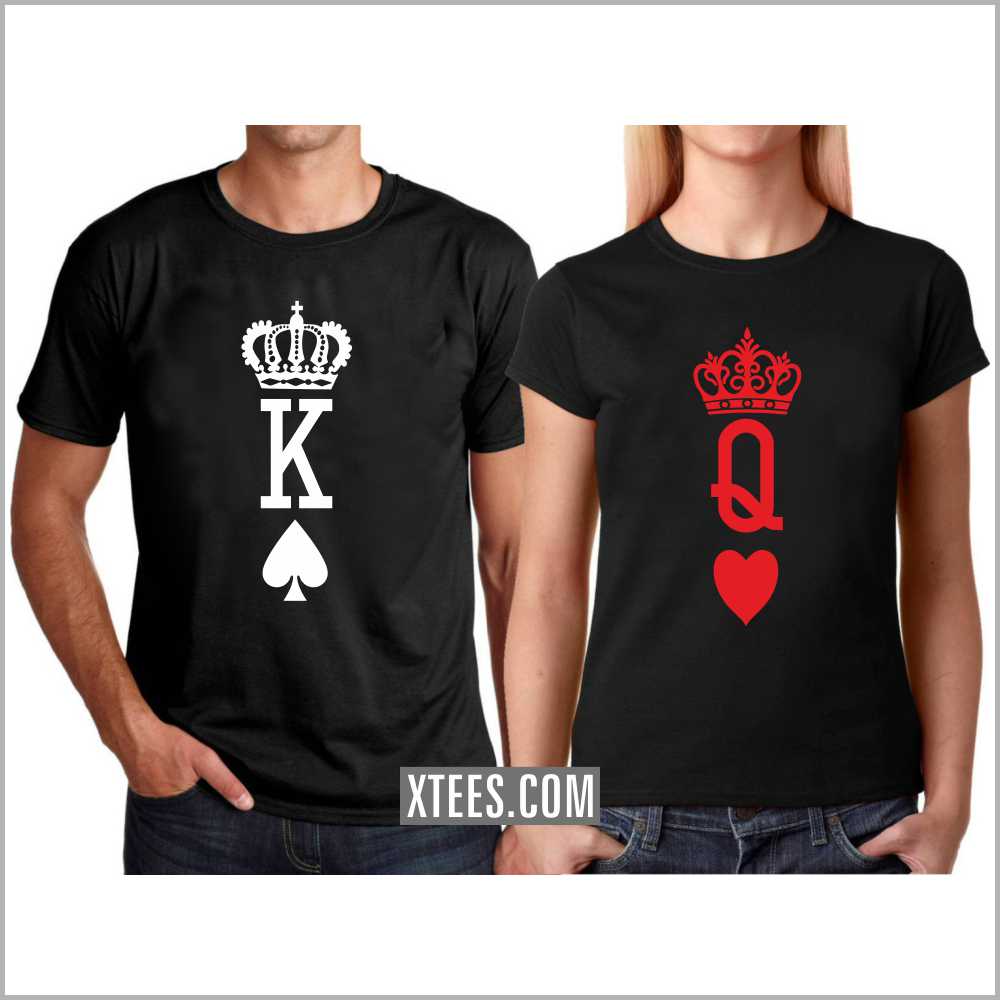 K Spade Q Hearts Playing Cards Symbol Couple T-shirts