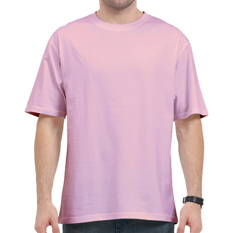 Light Pink Plain Cotton Oversized 180 Gsm Round Neck T-shirt