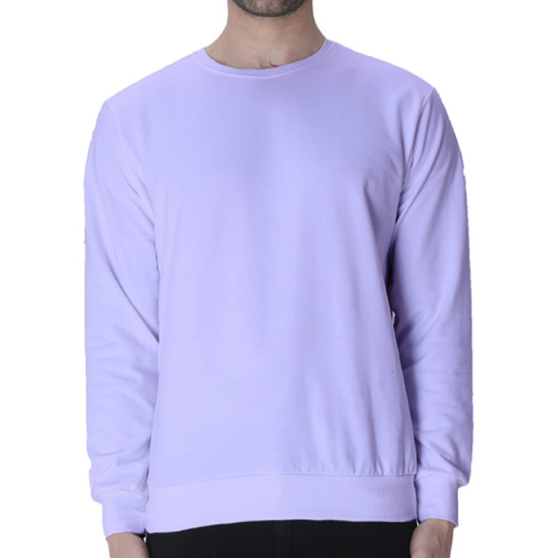 Lavender Men Plain Cotton Round Neck Sweat Shirt