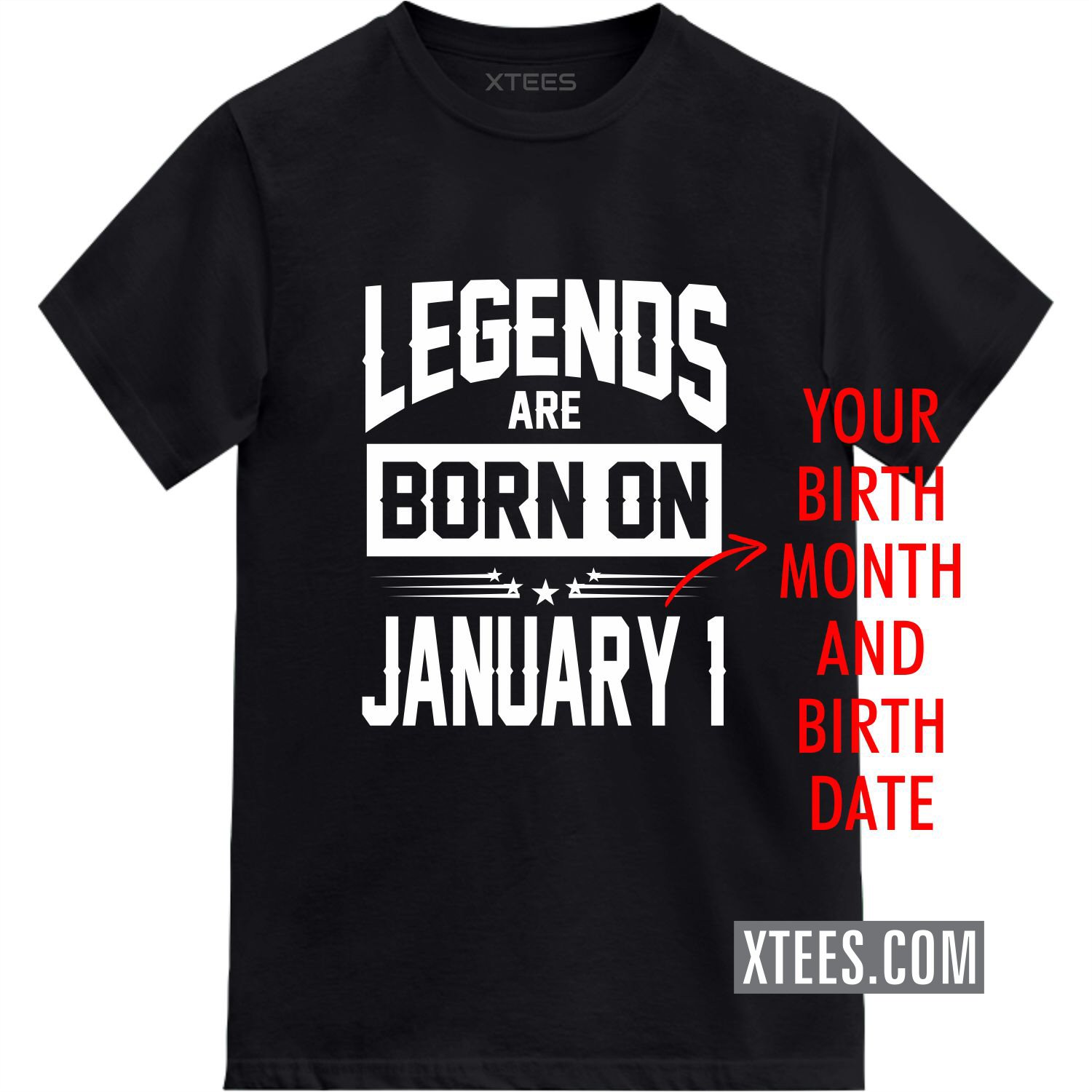 Legends Are Born On < Birth Month > < Birth Date > Custom Birthday T-shirt