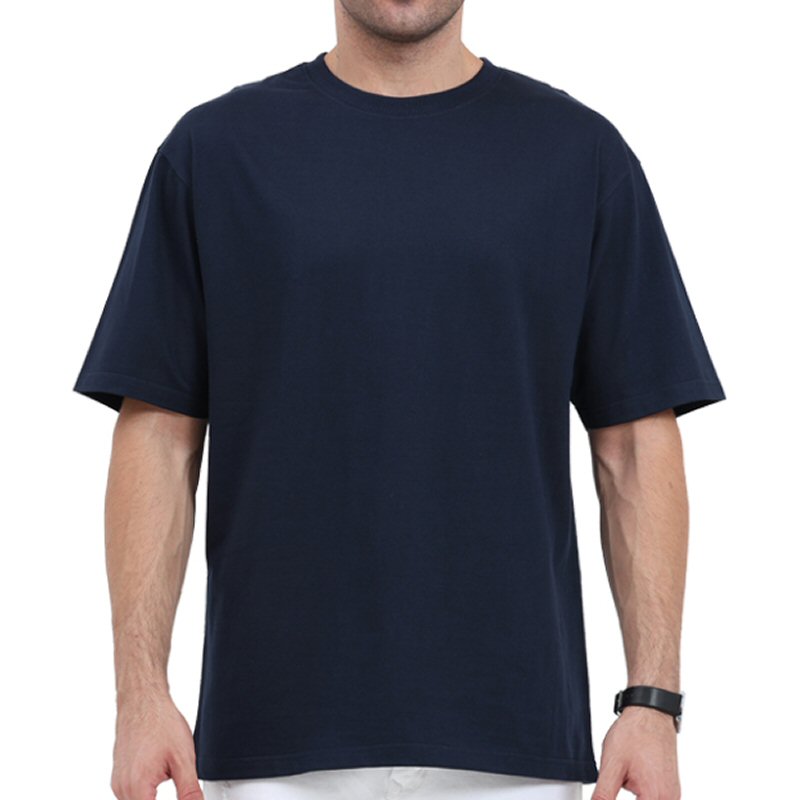 Navy Blue Plain Cotton Oversized 180 Gsm Round Neck T-shirt