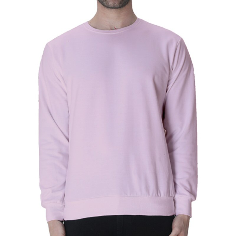 Light Pink Men Plain Cotton Round Neck Sweat Shirt
