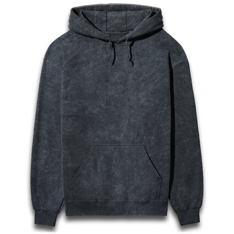 Navy Blue Men Plain Cotton Acid Washed Hoodie