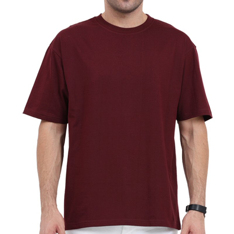 Maroon Plain Cotton Oversized 240 Gsm Round Neck T-shirt Maroon Plain Cotton Oversized 240 Gsm Round Neck T-shirt