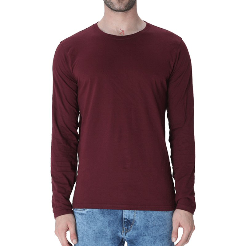 Maroon Plain Full Sleeve Round Neck T-shirt