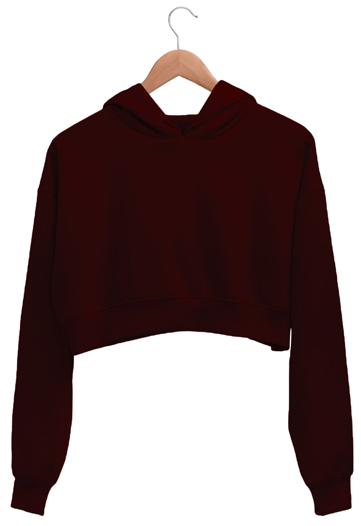 Maroon Plain Women Crop Hoodies