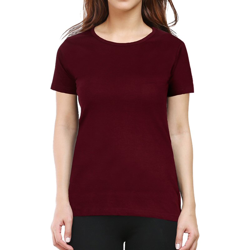 Maroon Plain Women Round Neck T-shirt