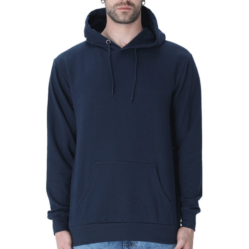 Navy Blue Men Plain Cotton Hoodie Navy Blue Men Plain Cotton Hoodie