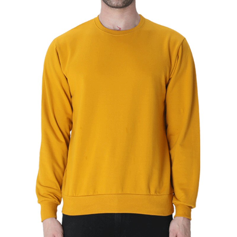 Mustard Yellow Men Plain Cotton Round Neck Sweat Shirt